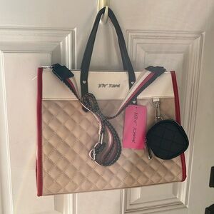 BETSEY JOHNSON TOTE red/black/cream/tan